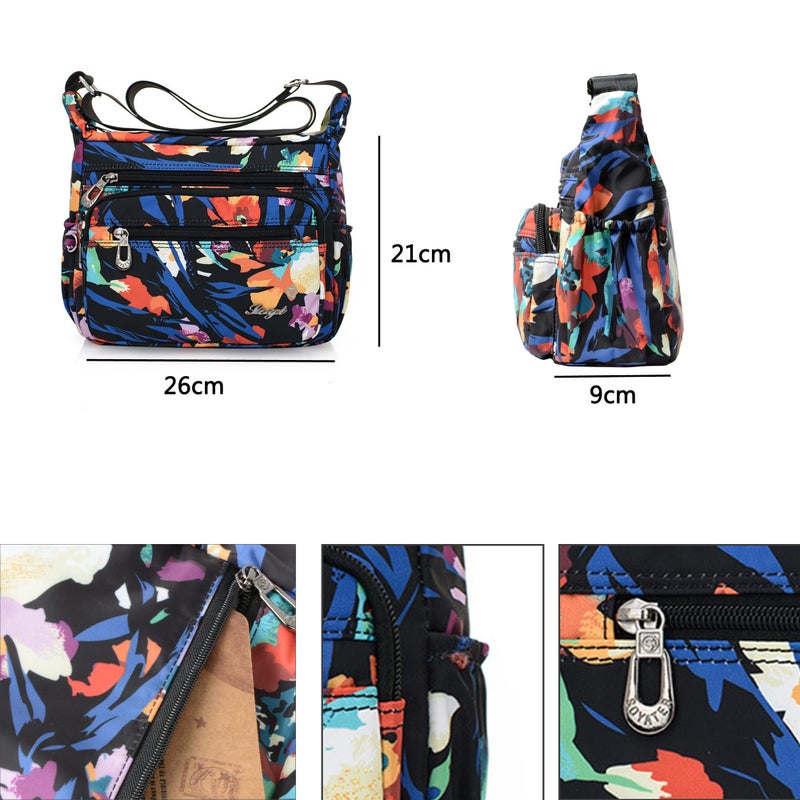 Nawoshow Nylon Floral Multi-Pocket Crossbody Purse Bags for Women Travel Shoulder Bag (Colorful) - Image 2